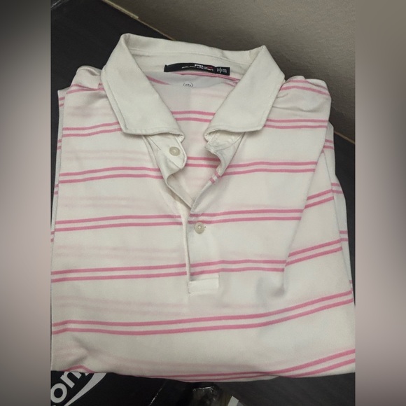 RLX Ralph Lauren Pink and White Striped Polo Shirt‎ - Picture 1 of 9